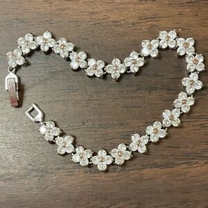 Silver Bracelet with Gold Studded Gem Flowers